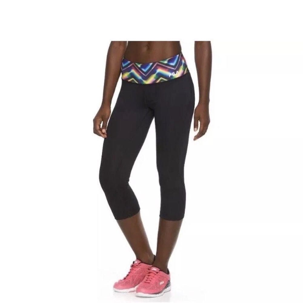 Fila Sport Printed Jasmine Capri Yoga Pant SIZE XS Black Running Stretch NWT $40